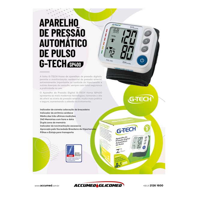 Aparelho Medidor De Pressão Arterial Digital De Pulso G tech Gp400 Branco