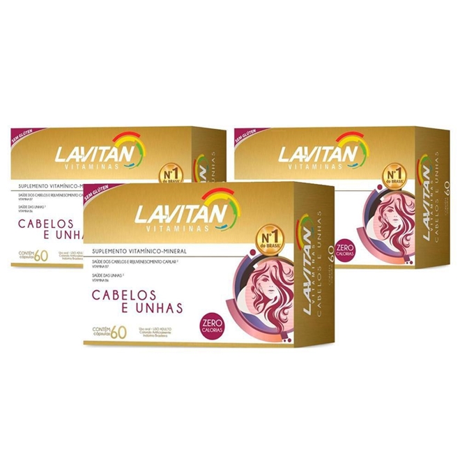 Kit Vitamina Lavitan Hair Cabelos e Unhas 60 Cápsulas 3 unidades