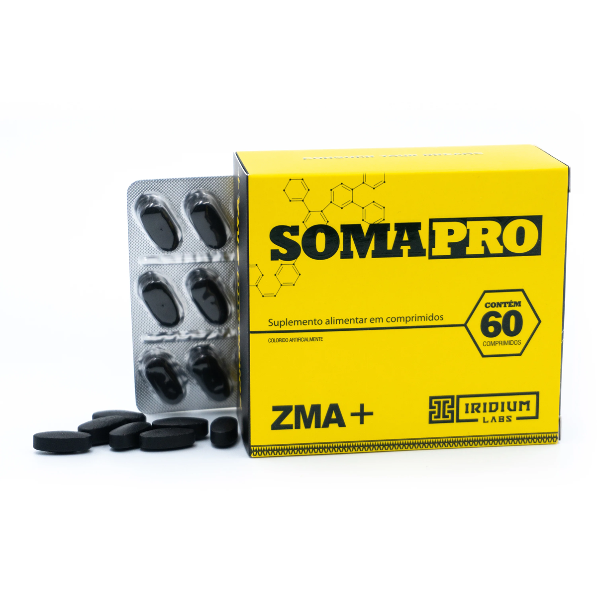 Suplemento em comprimidos Iridium Labs Soma Pro ZMA magnesio em caixa