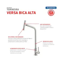 Torneira Mesa Cozinha Tramontina Versa Bica Articulada Acabamento Scotch brite 94520/024