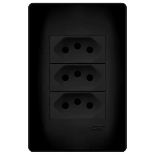 Tomada Tripla 4x2 2p+t 10a Preto Fosco Habitat Black Fame