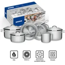 Jogo Panelas Tramontina Solar Inox 6pç Indução Fundo Triplo