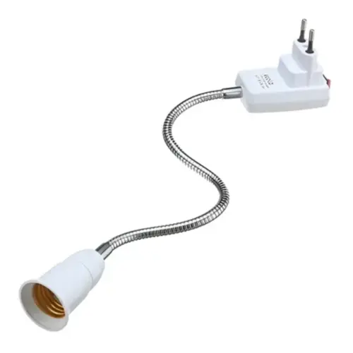 Soquete Flexível E27 Adaptador Lâmpada Tomada Haste Top Branco