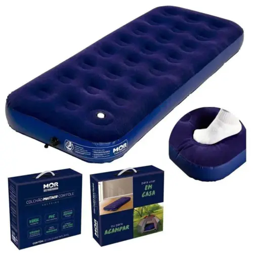 Colchao Inflavel Solteiro Mor + Inflador Embutido + Reparo