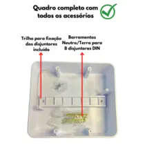 Quadro Distribuição 8 Disjuntores com Barramento DIN BR - Sobrepor