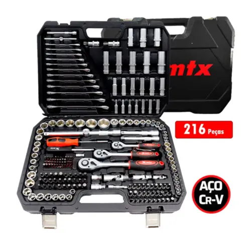 Kit Jogo De Soquete Catraca MTX Combinada Maleta 216 Peças Aço